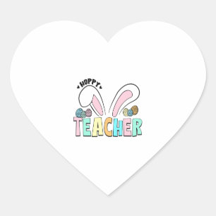 Cute Easter Hoppy Teacher Bunny Ears Heart Sticker