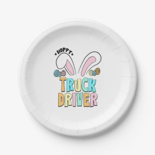Cute Easter Hoppy Truck Driver Bunny Ears Paper Plate