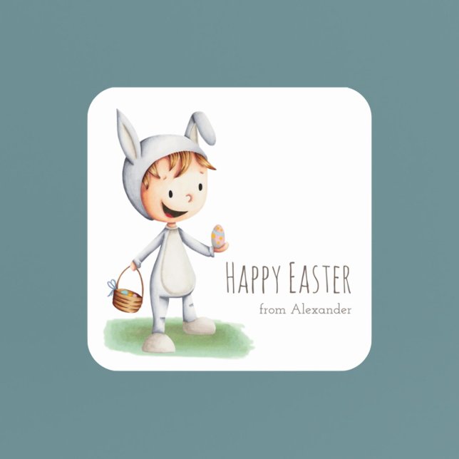 Cute Easter Kid School Class Personalised Square Sticker (Cute Easter Kid School Class Personalized Square Sticker)