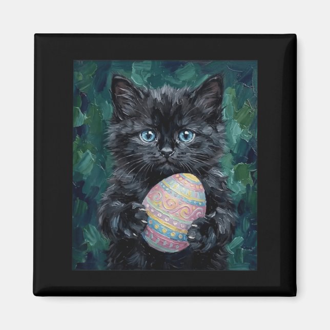 Cute Easter Kitten Holding Decorated Egg Magnet (Front)