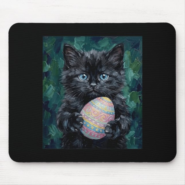 Cute Easter Kitten Holding Decorated Egg Mouse Pad (Front)