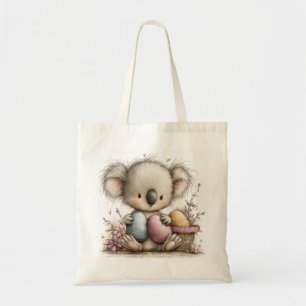 Cute Easter Koala Illustration with Pastel Eggs Tote Bag