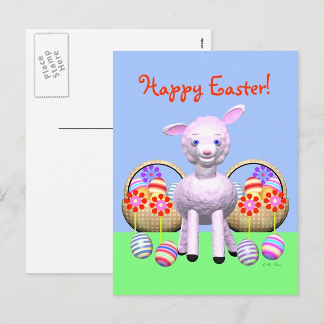 Cute Easter Lamb and Baskets of Eggs Holiday Postcard (Front/Back)