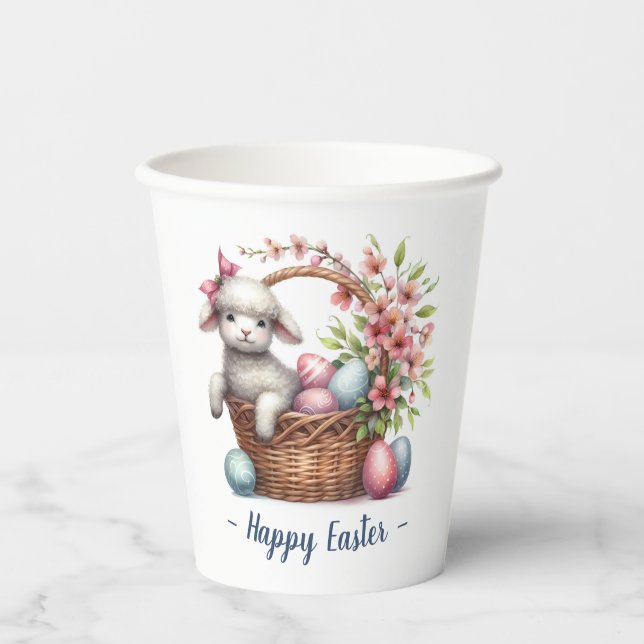 Cute Easter Lamb Floral Personalised Paper Cups (Front)