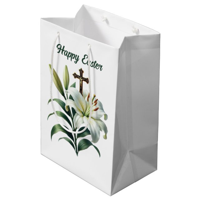 Cute Easter lily Cross customizable Medium Gift Bag (Back Angled)