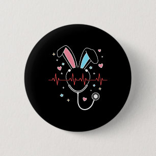 Cute Easter Nurse Bunny Stethoscope Heartbeat Nurs 6 Cm Round Badge