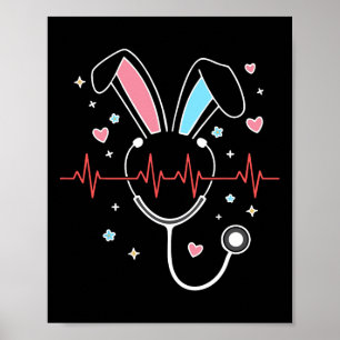 Cute Easter Nurse Bunny Stethoscope Heartbeat Nurs Poster