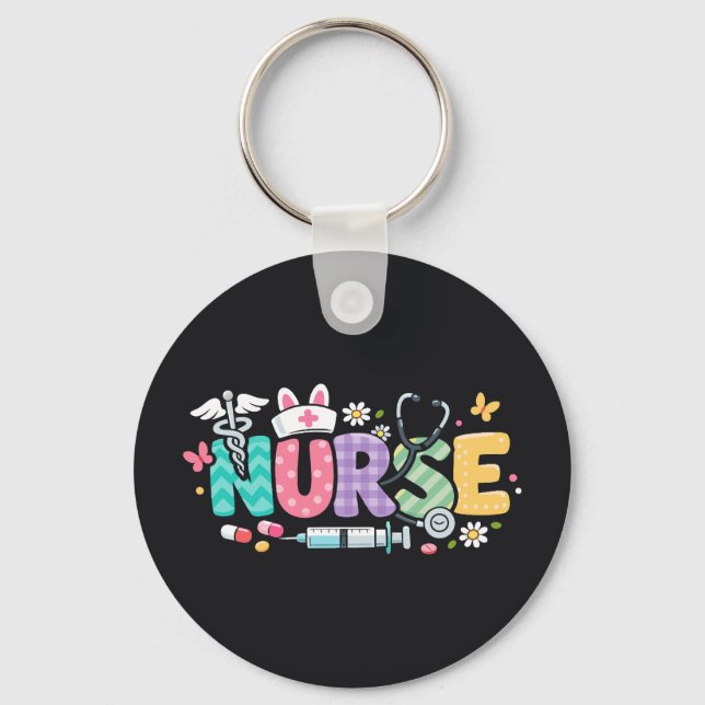 Cute Easter Nurse Medical Humor Key Ring (Front)