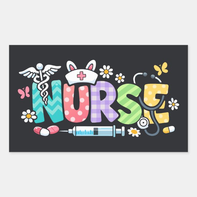 Cute Easter Nurse Medical Humor Rectangular Sticker (Front)