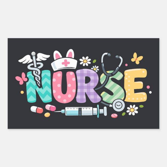 Cute Easter Nurse Medical Humor Rectangular Sticker (Front)