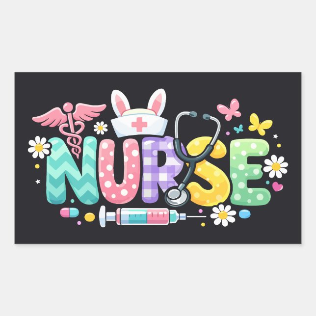 Cute Easter Nurse Medical Humour Rectangular Sticker (Front)