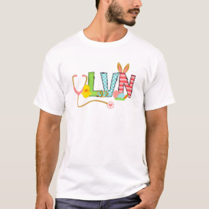 Cute Easter Nurse RN LVN Bunny Ears Happy Easter E T-Shirt