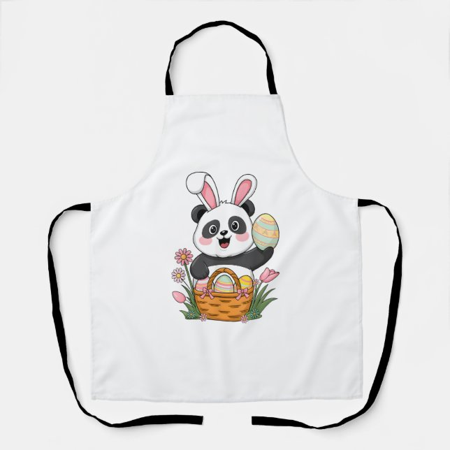 Cute Easter Panda Bunny Rabbit Easter Egg Basket P Apron (Front)