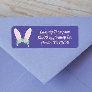 Cute Easter Party Bunny Ears Purple Return Address Return Address Label