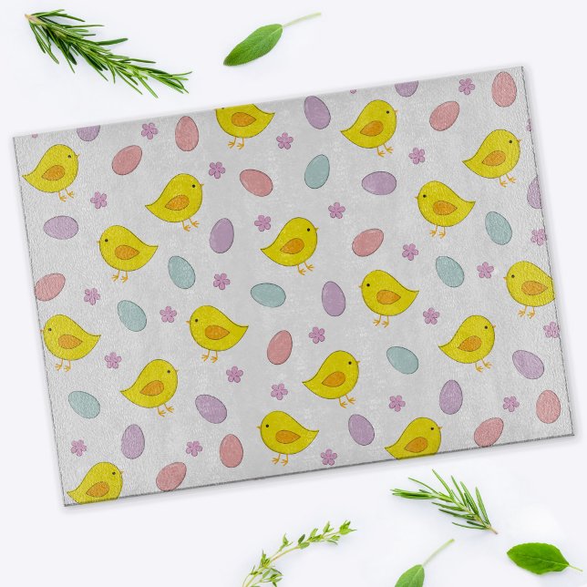 Cute Easter pattern Chickens Eggs Custom color Cutting Board (Creator Uploaded)