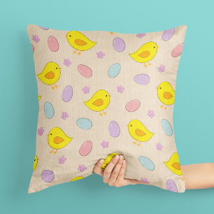 Cute Easter pattern Chickens Eggs Custom colour Cushion