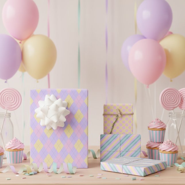 Cute Easter Pattern Pastel Wrapping Paper Sheet (Cute Girly Pink Argyle, Stripes & Polka Dots Pattern Gift Wrap for Baby Girl & Girl Birthday Party. )