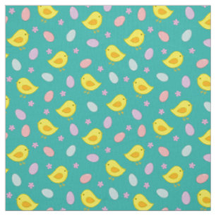 Cute Easter pattern with chickens, eggs, flowers Fabric