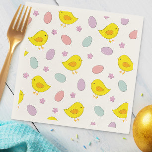 Cute Easter pattern with chickens, eggs, flowers Napkin