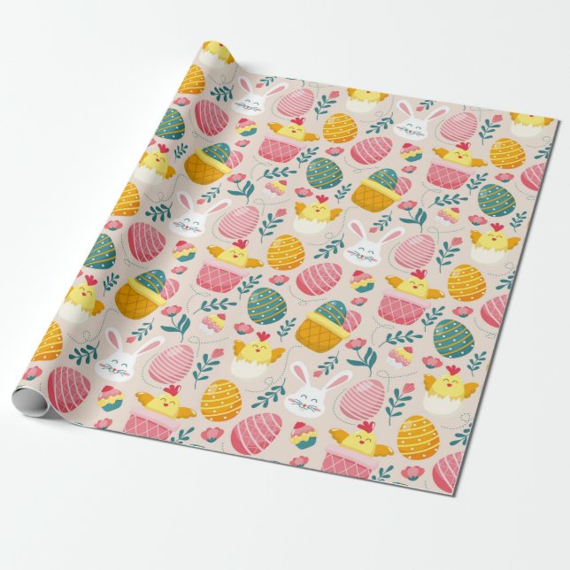 Cute Easter Pattern Wrapping Paper (Unrolled)