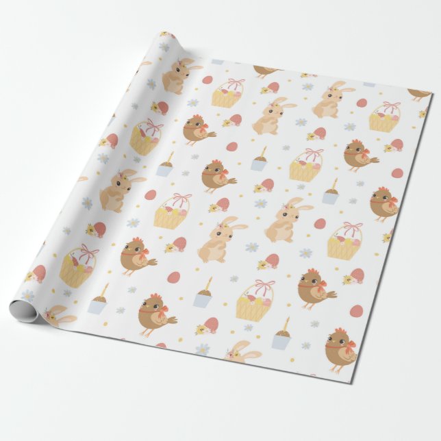 Cute Easter Pattern Wrapping Paper (Unrolled)