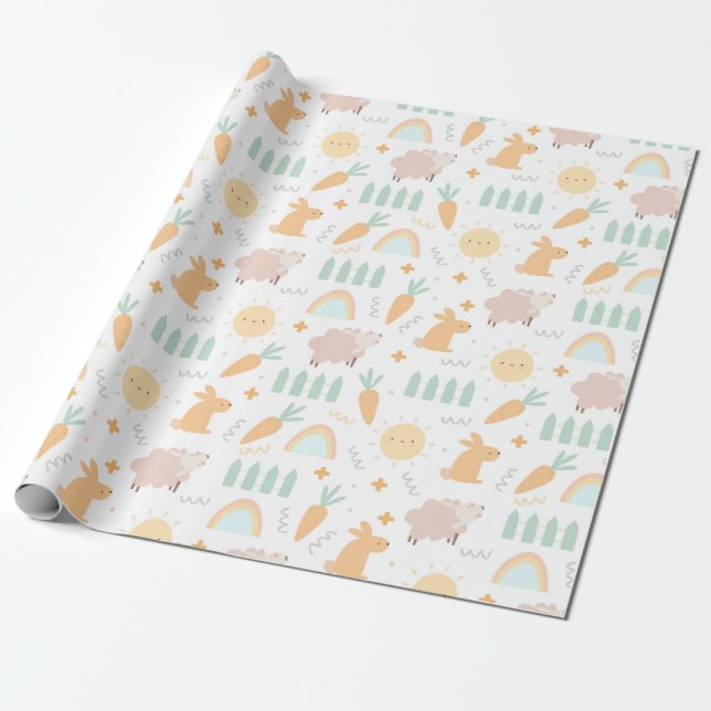 Cute Easter Pattern Wrapping Paper (Unrolled)