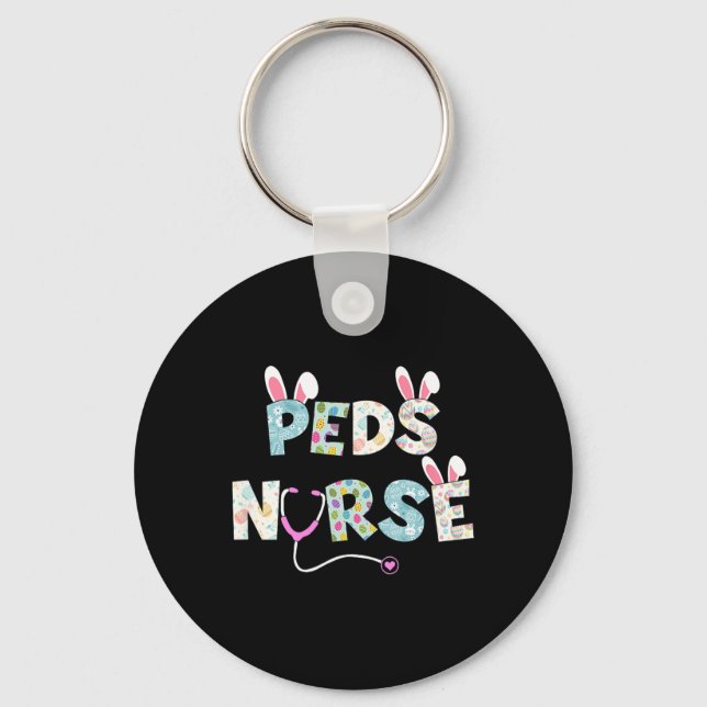 Cute Easter Peds Nurse Bunny Ears Happy Easter Egg Key Ring (Front)