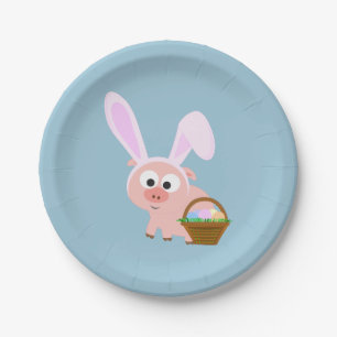 Cute Easter Pig Paper Plate