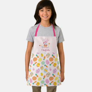 Cute Easter Pink Bunny Garden Egg Pattern Kids Apron