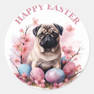 Cute Easter Pug Chocolate Eggs and Flowers -   Classic Round Sticker