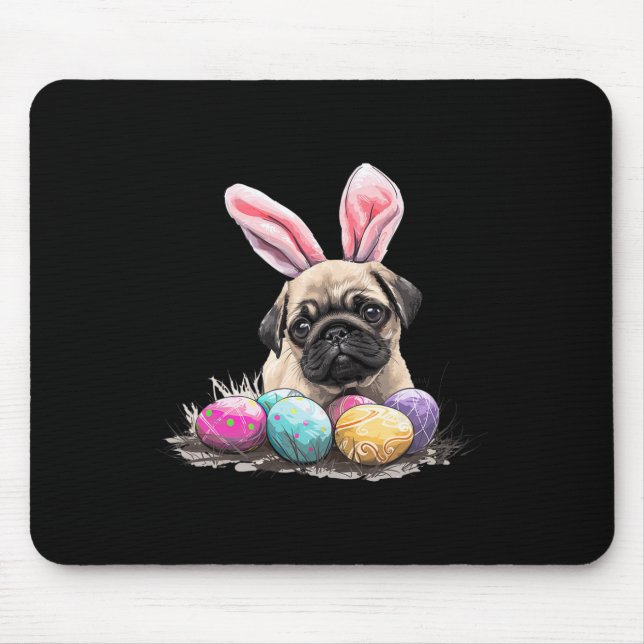 Cute Easter Pug Dog Easter Pug Dog Happy Easter  Mouse Pad (Front)