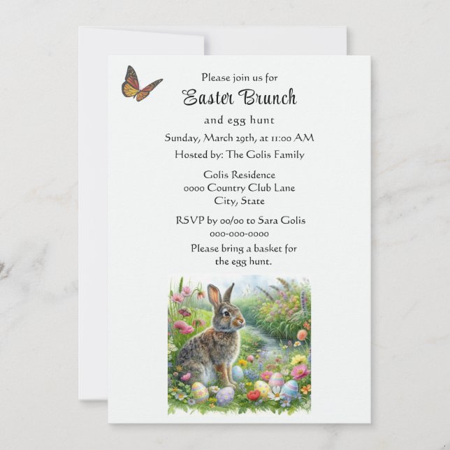 Cute Easter Rabbit and Egg Hunt Holiday  Invitation (Front)