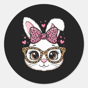 Cute easter rabbit face leopard bow sunglassesCute Classic Round Sticker