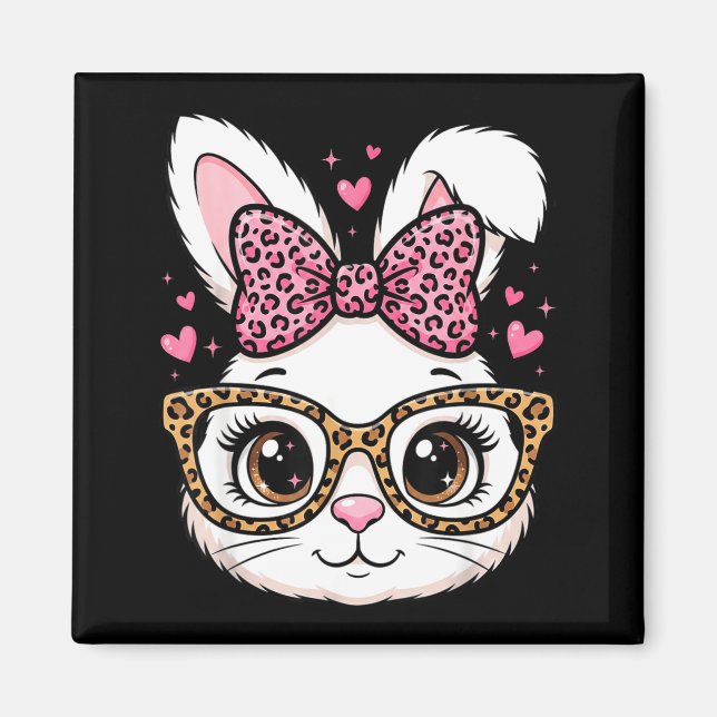 Cute easter rabbit face leopard bow sunglassesCute Magnet (Front)