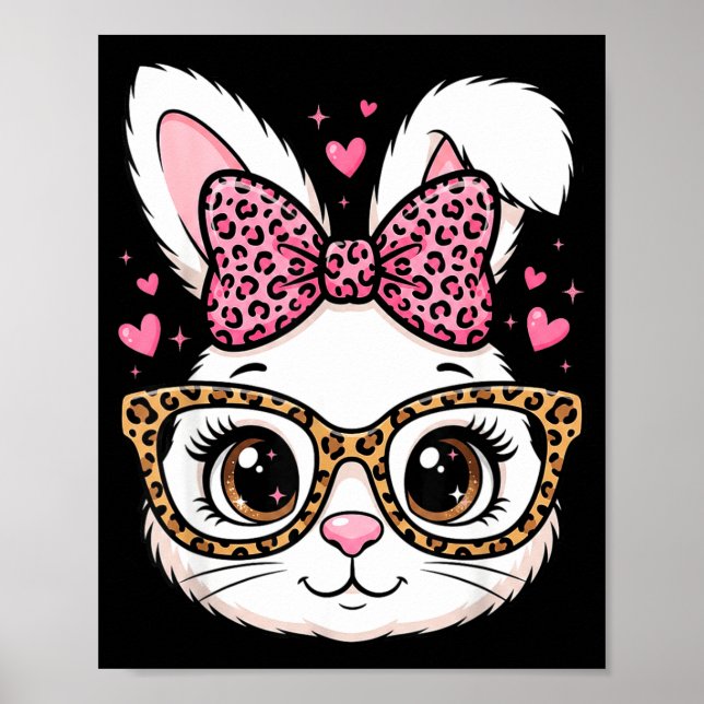 Cute easter rabbit face leopard bow sunglassesCute Poster (Front)