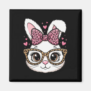 Cute Easter Rabbit Face Leopard Bow Sungles Bunny Magnet