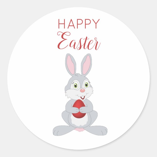 Cute Easter Rabbit Red Easter Egg  Classic Round Sticker (Front)