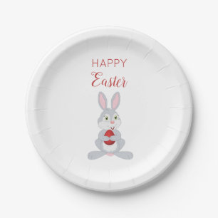 Cute Easter Rabbit Red Easter Egg Paper Plate