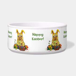 Cute Easter Rabbit with Eggs and Flowers