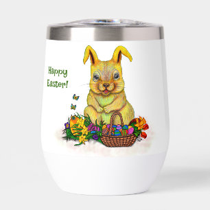 Cute Easter Rabbit with Eggs and Flowers