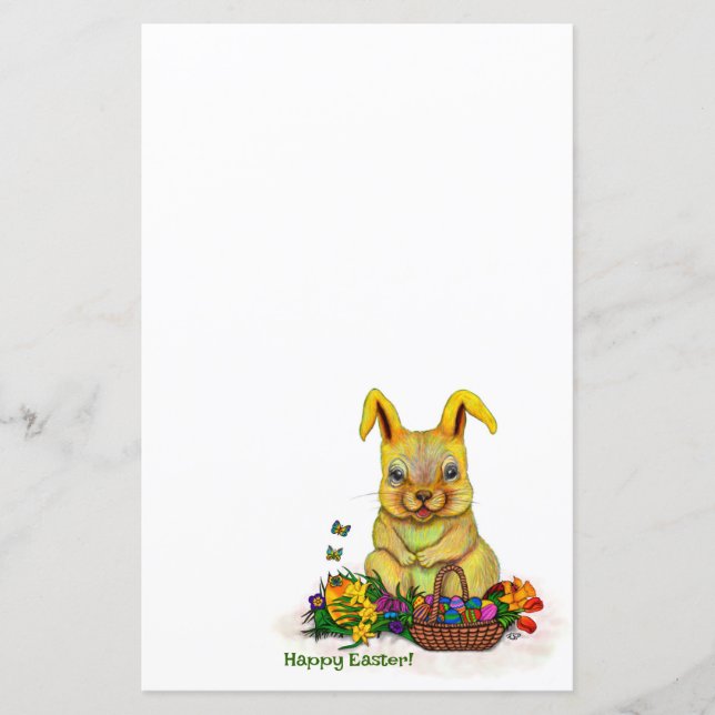 Cute Easter Rabbit with Eggs and Flowers (Front)