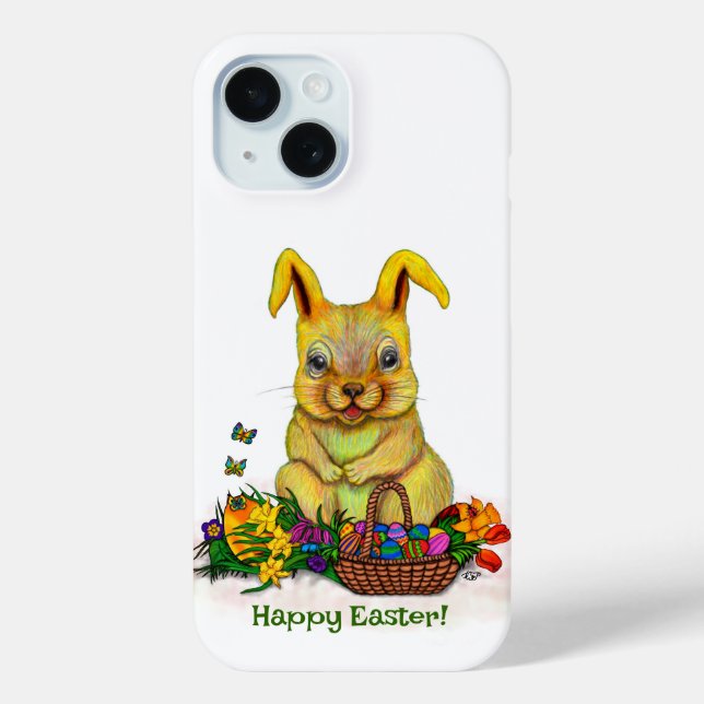 Cute Easter Rabbit with Eggs and Flowers Case-Mate iPhone Case (Back)