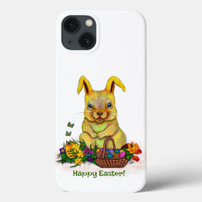 Cute Easter Rabbit with Eggs and Flowers Case-Mate iPhone Case (Back)