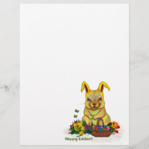 Cute Easter Rabbit with Eggs and Flowers Custom Letterhead