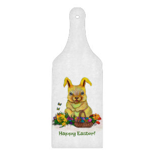 Cute Easter Rabbit with Eggs and Flowers Cutting Board