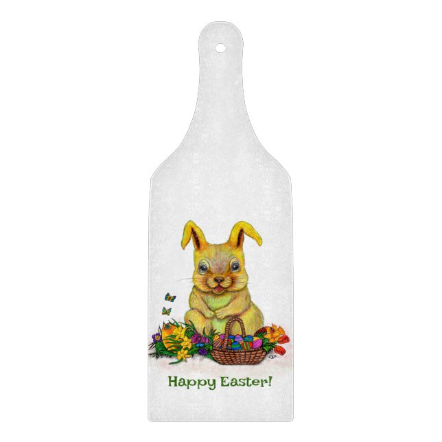 Cute Easter Rabbit with Eggs and Flowers Cutting Board (Front)