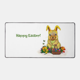 Cute Easter Rabbit with Eggs and Flowers Desk Mat
