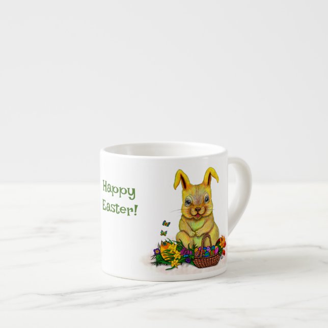 Cute Easter Rabbit with Eggs and Flowers Espresso Cup (Front Right)