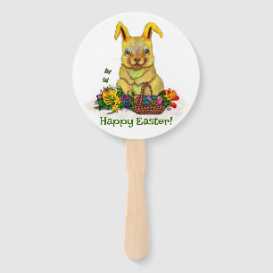 Cute Easter Rabbit with Eggs and Flowers Hand Fan
