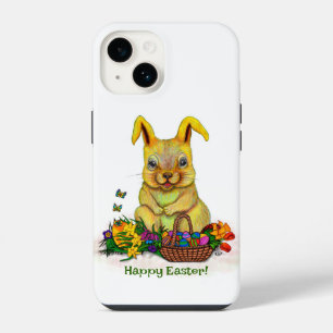 Cute Easter Rabbit with Eggs and Flowers iPhone 14 Case